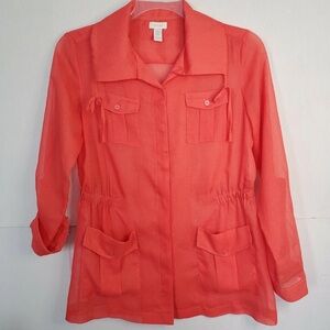 Chico's Women’s Coral Semi Sheer Jacket Size 2